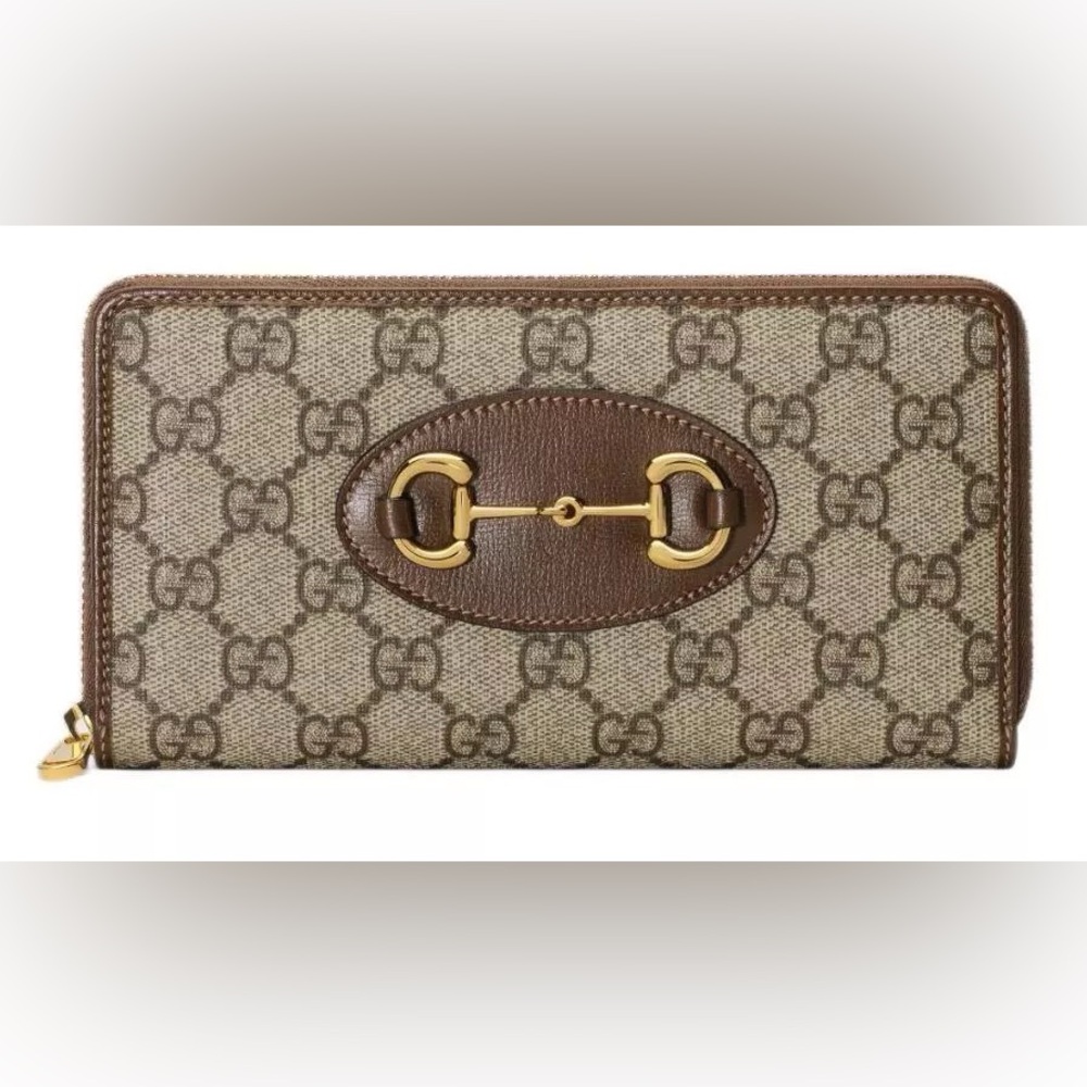 GUCCI HORSEBIT 1955 GG SUPREME CANVAS LEATHER ZIP AROUND CLUTCH WALLET